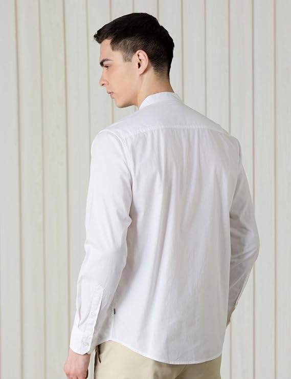 Men’s Cotton Shirt | Chinese Collar | Plain Casual | Full Sleeve | Summer Wear | Regular Fit