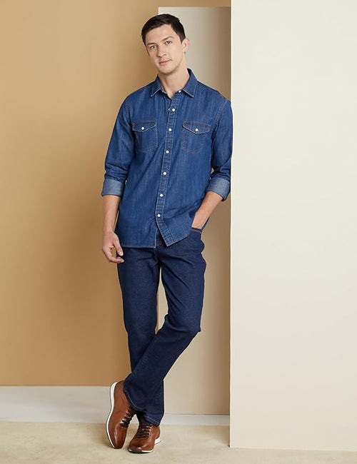 Men’s Casual Cotton Denim Shirt | Regular Fit | Full Sleeve | Button Down | Classic Everyday Wear