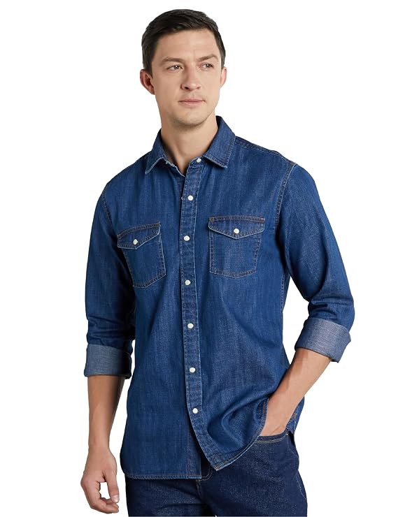 Men’s Casual Cotton Denim Shirt | Regular Fit | Full Sleeve | Button Down | Classic Everyday Wear